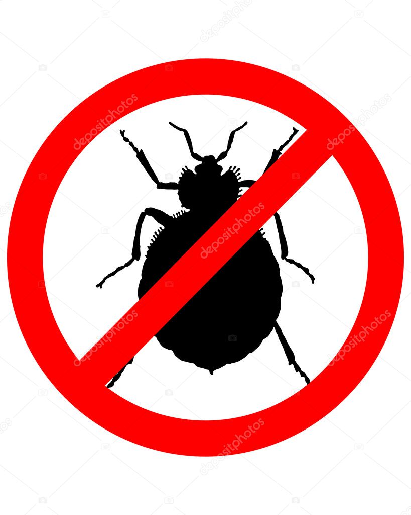 Prohibition sign for bedbugs on white ba