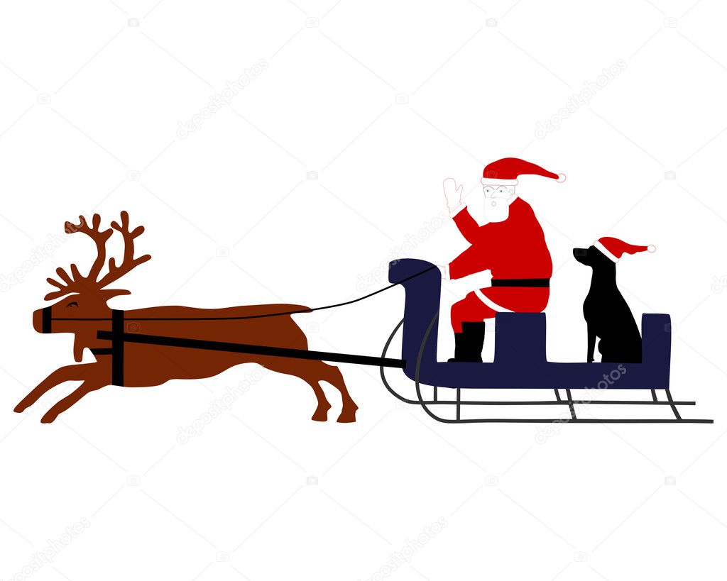 Santa Claus with santa dog in his reinde