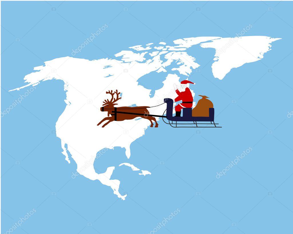 Santa Claus riding on his reindeer sleig