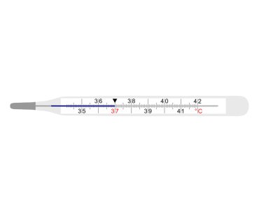 Analog clinical thermometer on white bac clipart