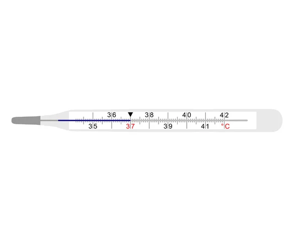 Termômetro clínico analógico em bac branco — Fotografia de Stock