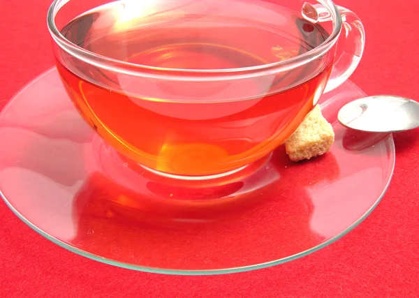 Xícara de chá com chá rosa quadril em um placemat — Fotografia de Stock