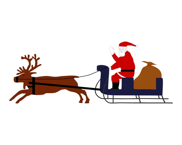 Санта Клаус катается на оленьих санях — стоковое фото