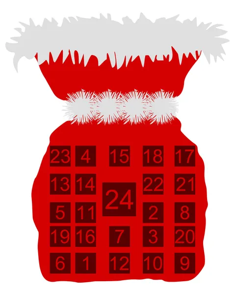 Červená taška svatého Mikuláše s Adventní kalendář — Stock fotografie
