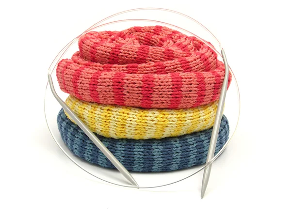 Trois écharpes à rayures à tricoter — Photo