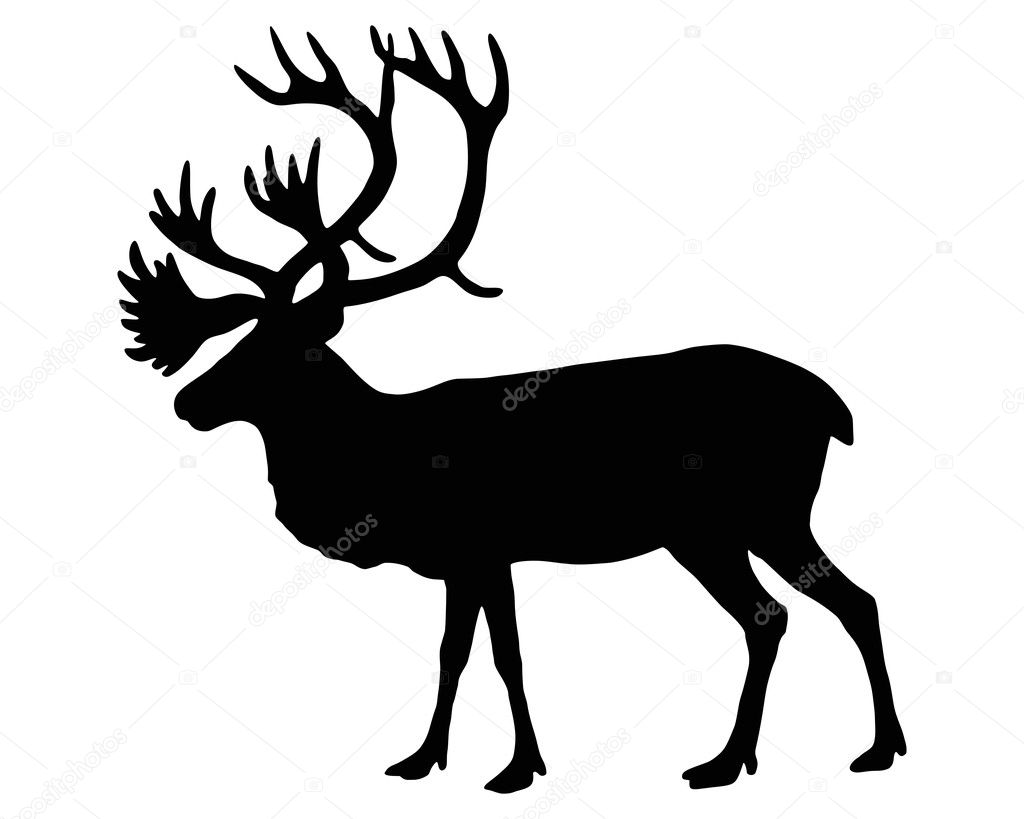 The black silhouette of a caribou on whi