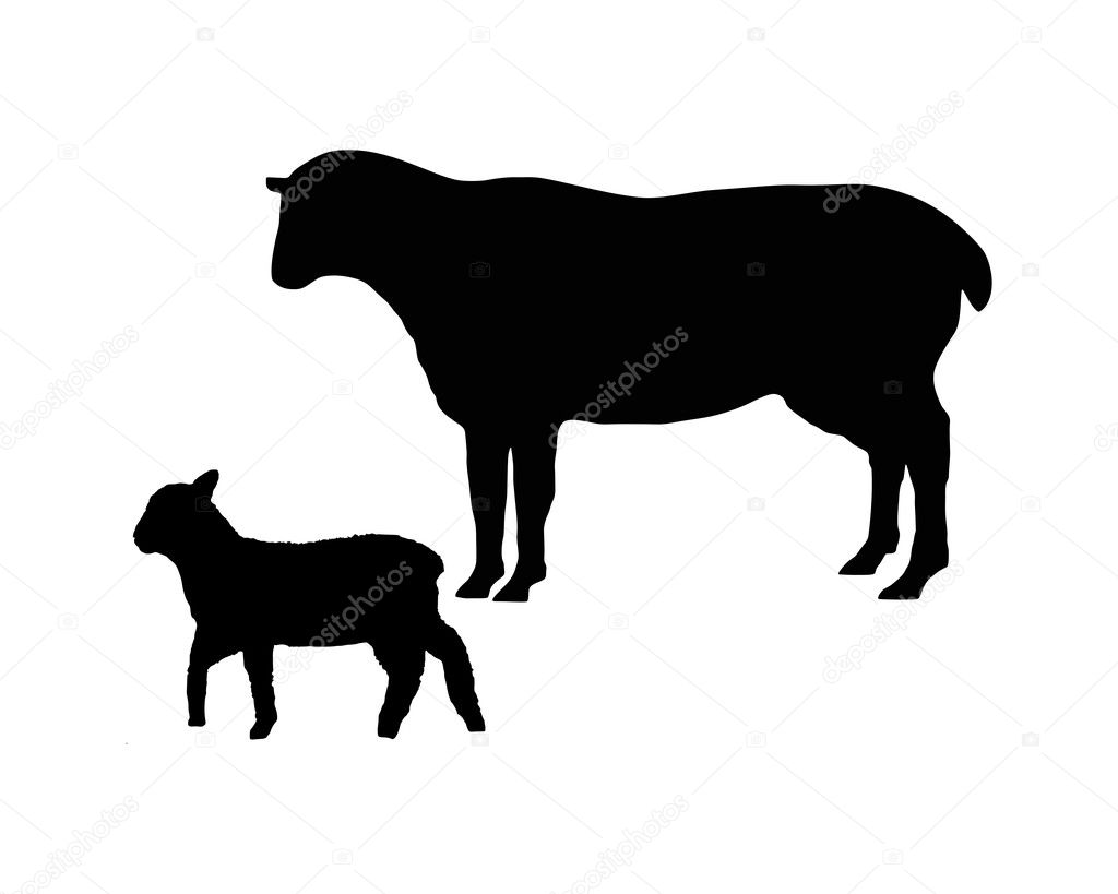 The black silhouettes of a sheep and a l