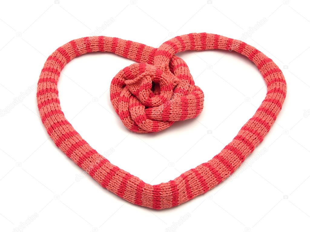Red striped knitting scarf arranged as h