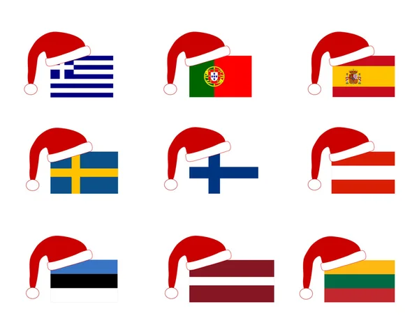 Bandiera dei paesi con tappo di Babbo Natale — Foto Stock