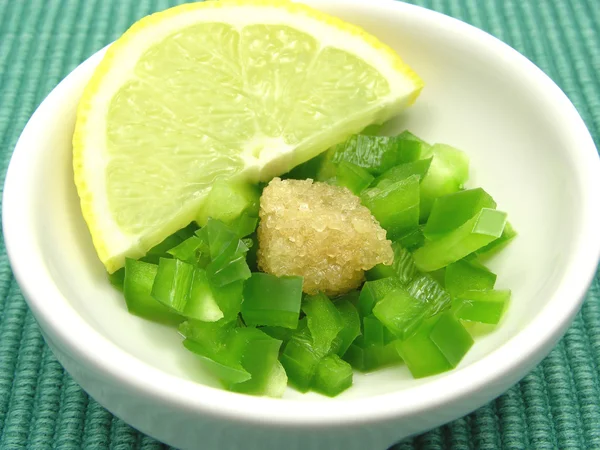 Green pepper with sugar and lemon — Stock Photo, Image