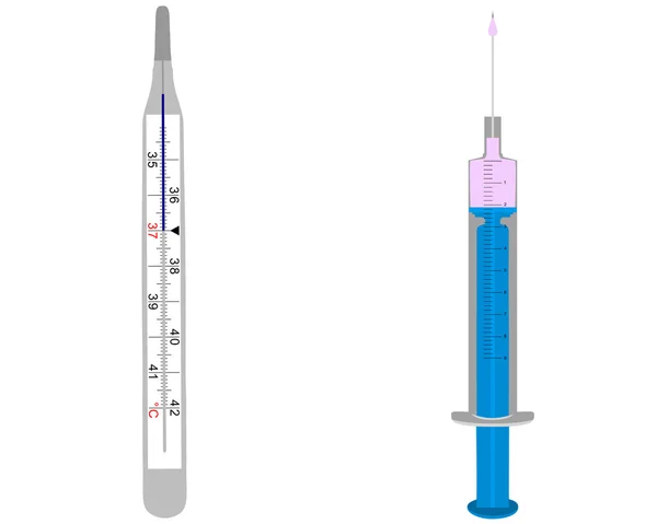 Klinisk termometer och injektion — Stockfoto