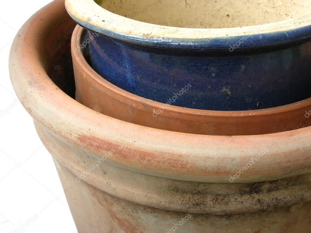 Brown and blue plant pots