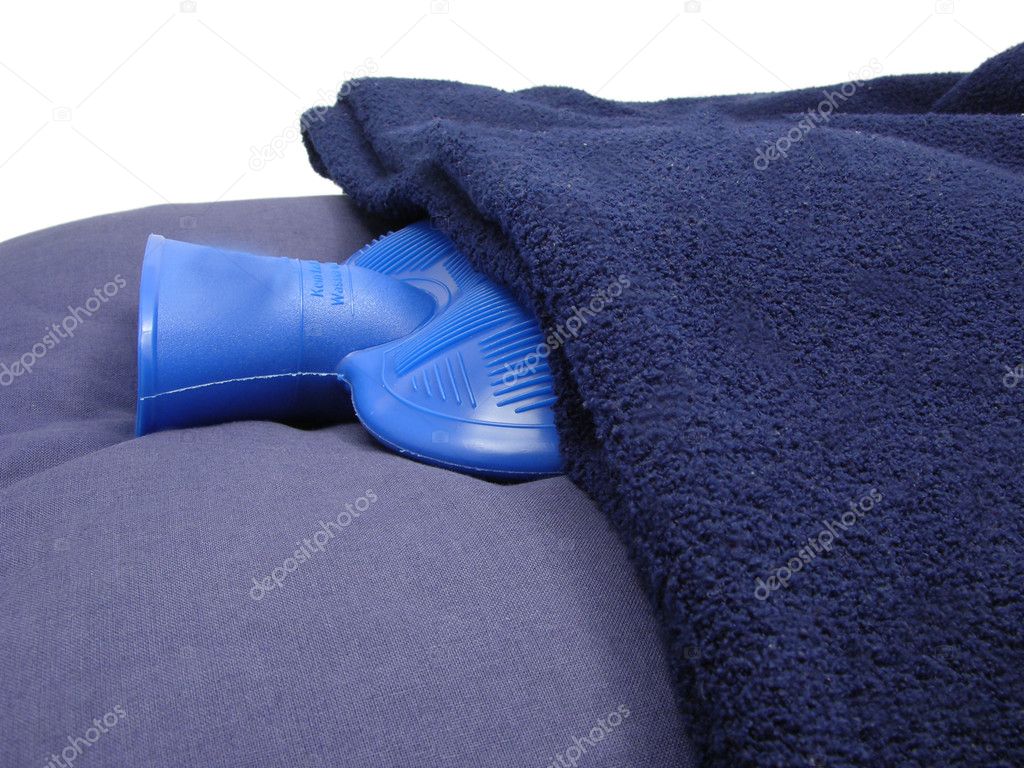 Hot-water bag wrapped in a blue blanket
