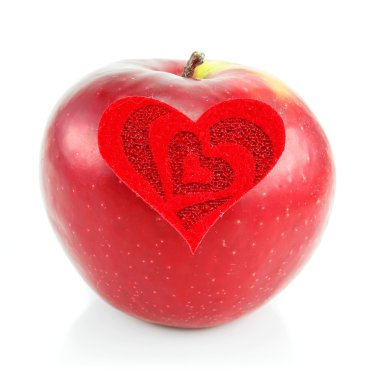 Red apple and red heart made of cloth clipart