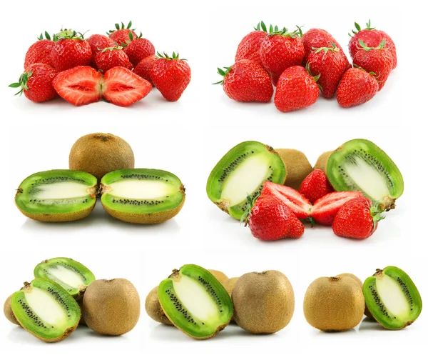 Collection of Ripe Sliced Kiwi and Straw — Stock Photo, Image