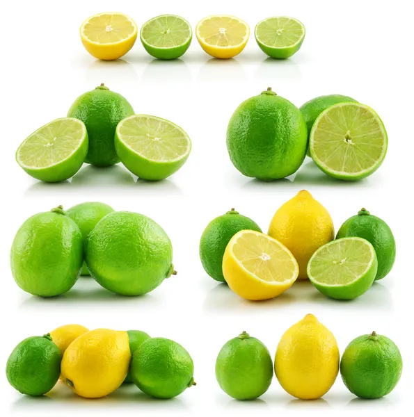 Olgun kireç ve limon isolat koleksiyonu — Stok fotoğraf