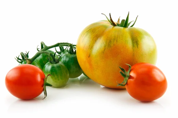 Bunch of Ripe Yellow, Red and Green Toma — Stock Photo, Image