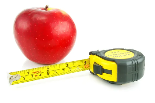 Bright red apple and measuring tape — Stock Photo, Image