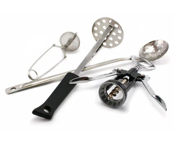 Dos cucharas perforadas, colador de té y — Foto de Stock
