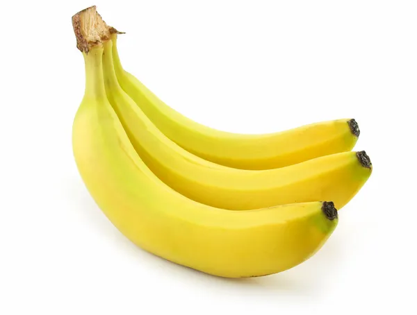 Manojo de plátano maduro aislado en blanco Imagen de archivo
