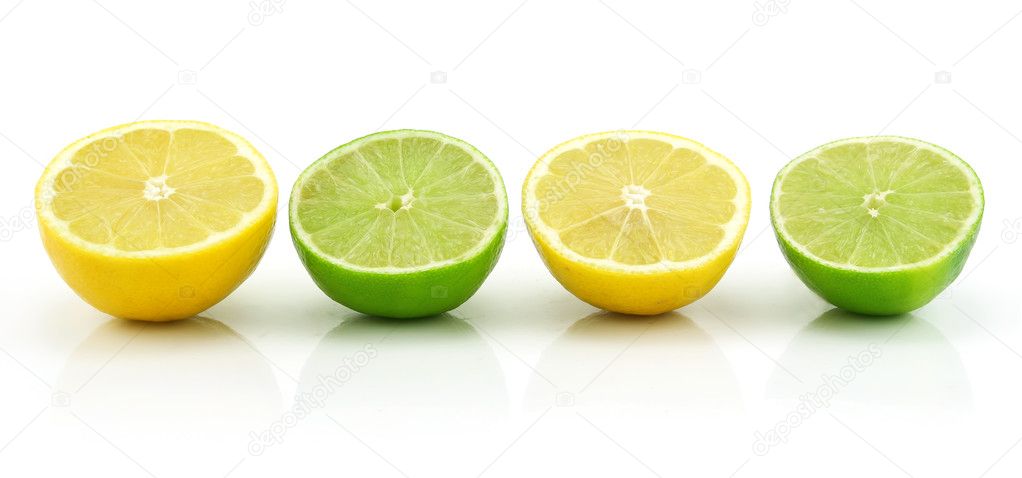 Ripe Sliced Lime and Lemon Isolated on W