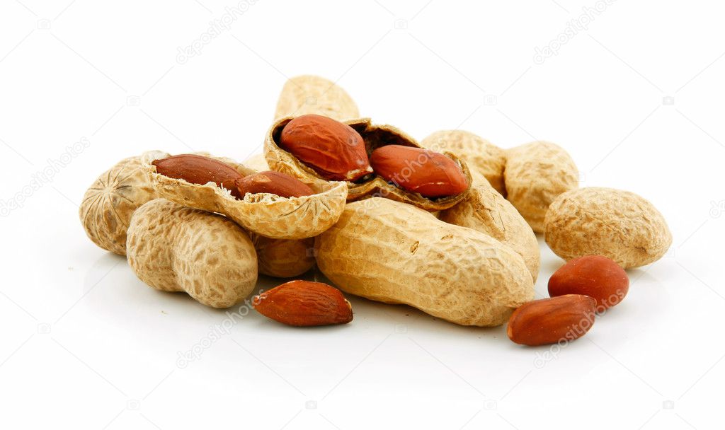 Ripe Dried Peanut Fruits Isolated on Whi