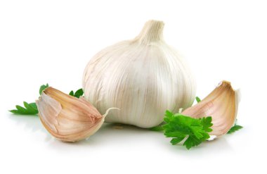 Garlic Vegetable with Green Parsley Leav clipart