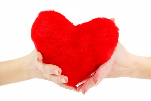 Μεγέθυνση της κόκκινη ξύλινη καρδιά σε θηλυκό h — Φωτογραφία Αρχείου