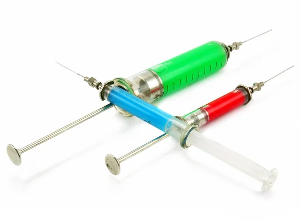 Três seringas reutilizáveis com ácido substa — Fotografia de Stock