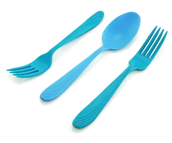 Due forchette blu e cucchiaio — Foto Stock