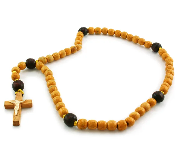 Wooden rosary and cross — Stock Photo, Image