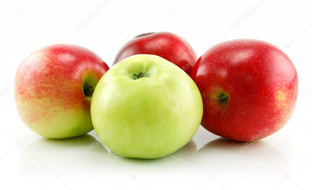 Ripe Green and Red Apples Isolated on Wh