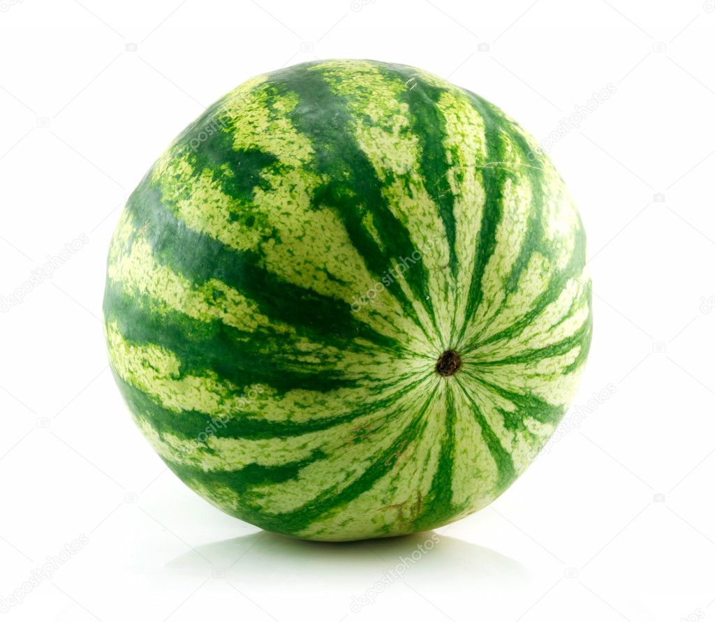 Ripe Green Watermelon Isolated on White