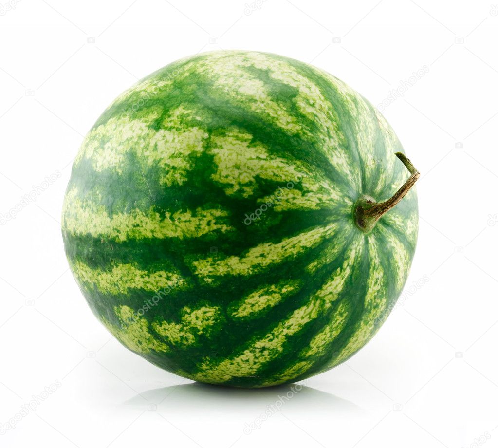 Ripe Green Watermelon Isolated on White