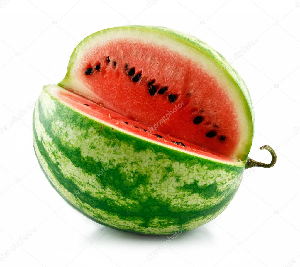 Ripe Sliced Green Watermelon Isolated on