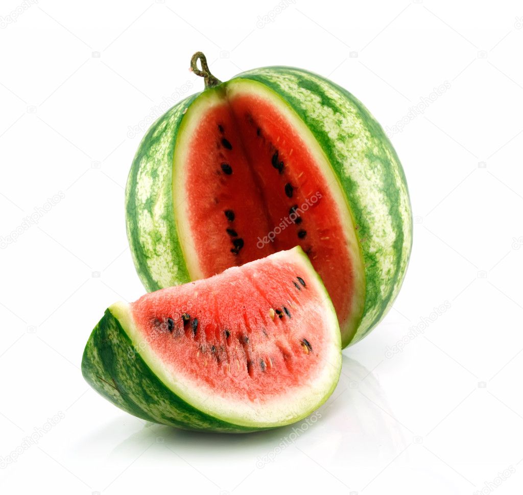 Ripe Sliced Green Watermelon Isolated on