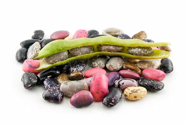 Спелые бобы харикот с семенами и листьями — стоковое фото