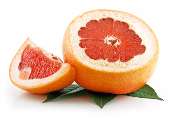Ripe Sliced Grapefruit with Leaves Isola — Stock Photo, Image