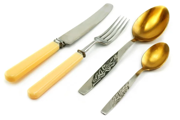 Set of silver flatware isolated — Stock Photo, Image