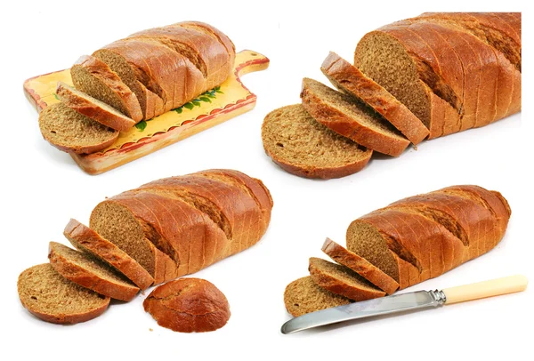 Set of whole wheat breads and tableware — Stock Photo, Image