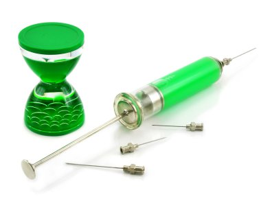 Liquid hourglass, syringe and needles clipart