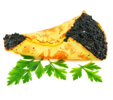 Caviar-stuffed pancake with greens clipart