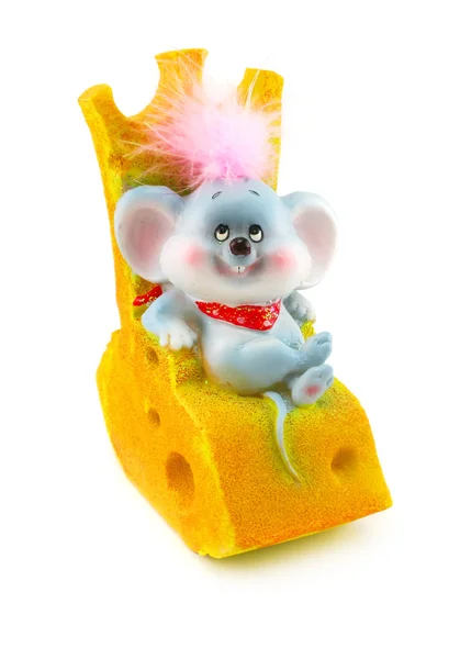 Rato de brinquedo e queijo — Fotografia de Stock