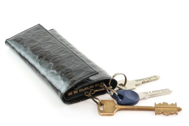 Black Leather Purse for Keys Isolated clipart