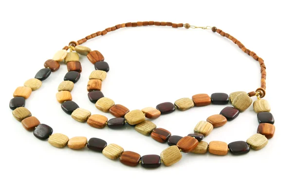 Colored Wooden Necklace Isolated on White — Stock Photo, Image
