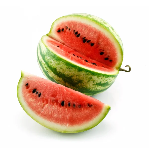 Ripe gesneden groene watermeloen geïsoleerd op wit — Stockfoto