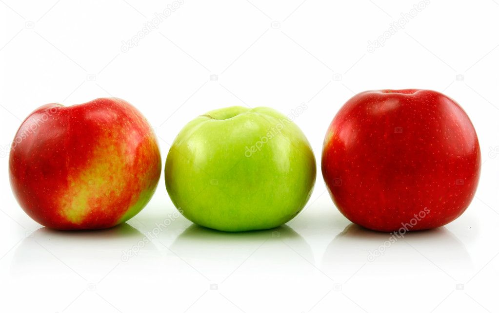 Three Ripe Apples in a Row Isolated on White