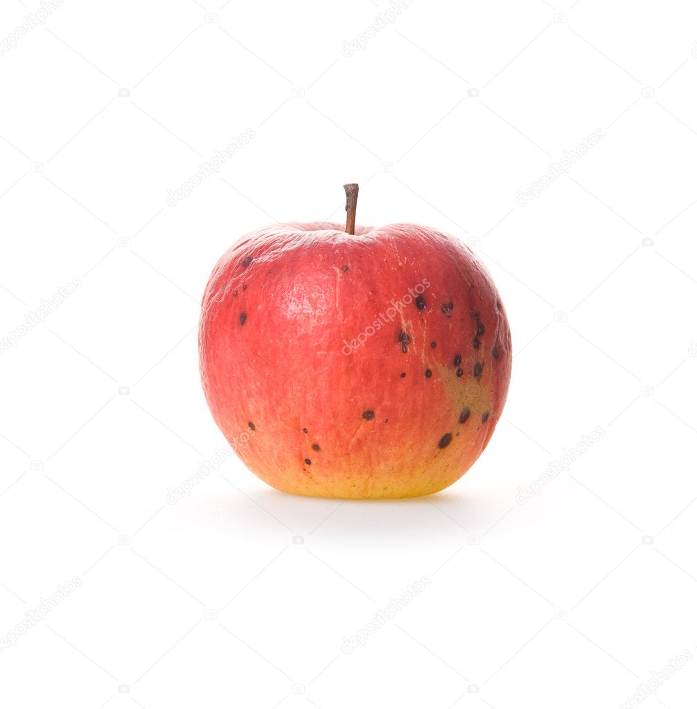 Ripe spoilage red apple isolated