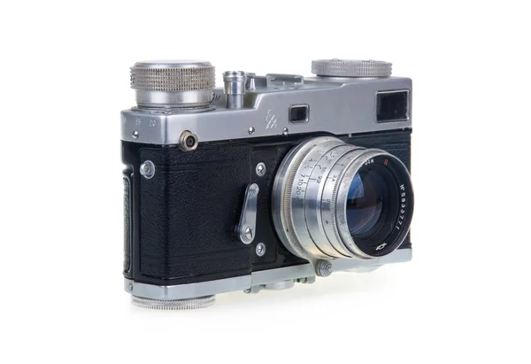Eski film kamera üzerinde beyaz izole — Stok fotoğraf