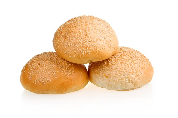 Three Baked Buns with Sesame Isolated — Stock Photo, Image